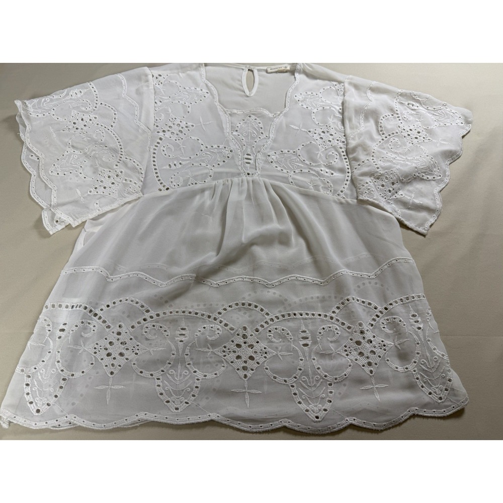 Anthro Meadow Rue Women's S Embroidered Eyelet Lace Semi Sheer Light Flowy Top